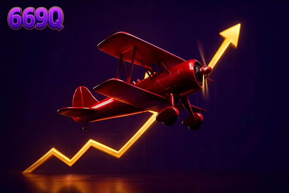 669Q Aviator Game โ a stylized red airplane flying upward over a rising multiplier graph 669Q Aviator Game โ a stylized red airplane flying upward over a rising multiplier graph