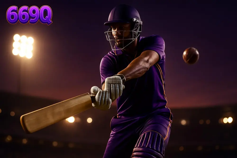 669Q Cricket Betting โ a cricket batsman mid-shot under stadium floodlights at dusk 669Q Cricket Betting โ a cricket batsman mid-shot under stadium floodlights at dusk
